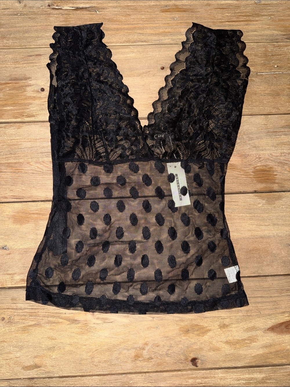 CBR Black Lace & Polka Dot Mesh Bralette Tank